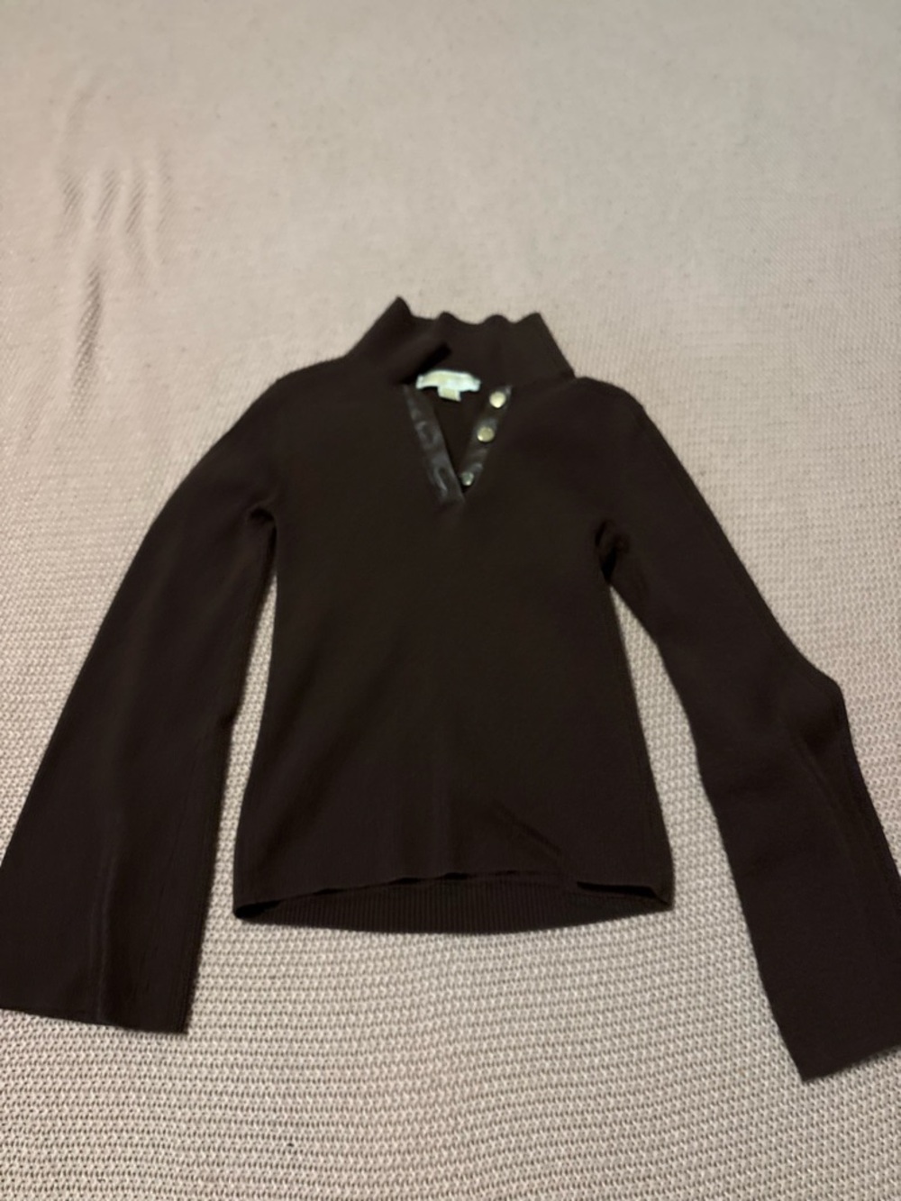 Michael Kors Dark Brown Ribbed Knit Top with Snap Placket